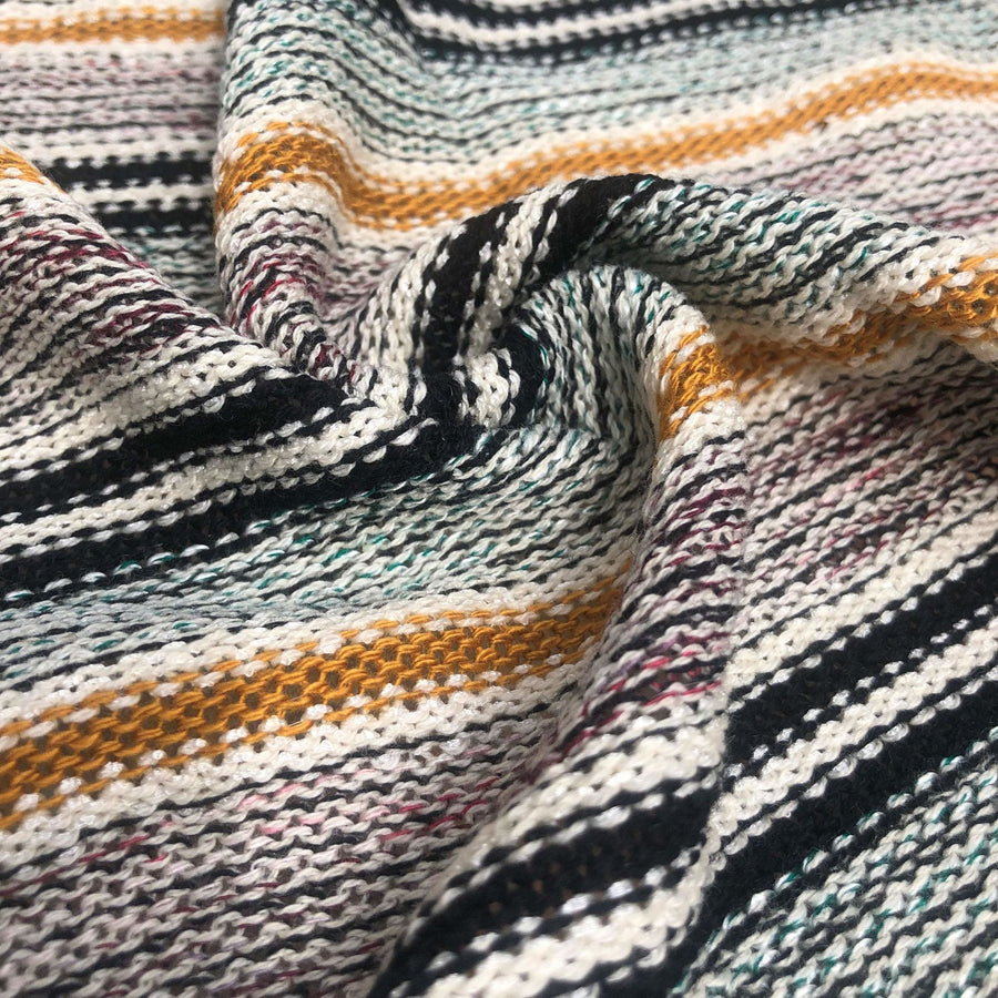 58" Native Multicolored Striped 100% Acrylic Sweater Heavy Knit Fabric By the Yard - APC Fabrics