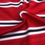 58" Red Black & White Coral Snake Striped Spandex Blend Knit Fabric By the Yard - APC Fabrics
