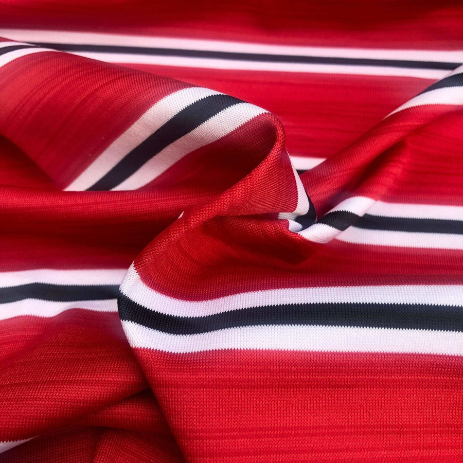 58" Red Black & White Coral Snake Striped Spandex Blend Knit Fabric By the Yard - APC Fabrics