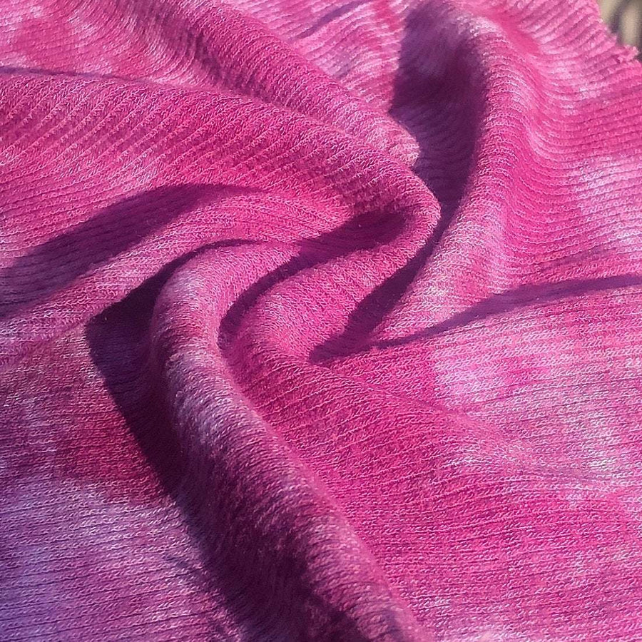 60" Amethyst Magenta Hot Pink 100% Rayon Tie Dye Rib Knit Fabric By the Yard - APC Fabrics