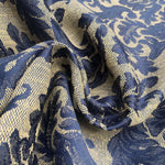 60"  Blue & Beige Cotton Blend Floral Jacquard Upholstery Woven Fabric By Yard - APC Fabrics