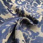 60"  Blue & Beige Cotton Blend Floral Jacquard Upholstery Woven Fabric By Yard - APC Fabrics