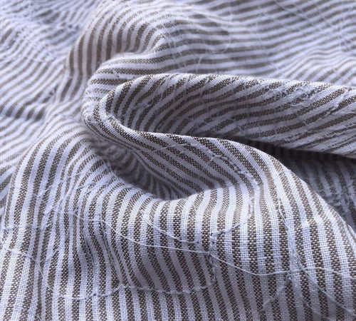 60" Brown 100% Linen Striped Floral Flower Embroidered Woven Fabric By the Yard - APC Fabrics