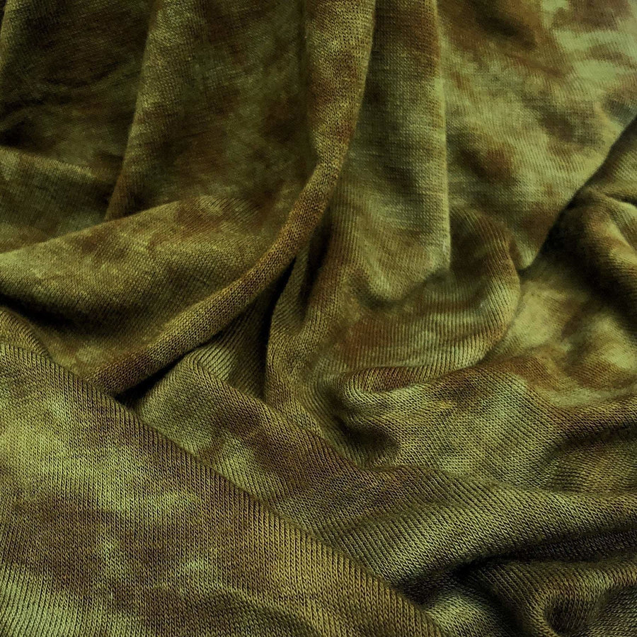 60" Dark Olive Green Modal Spandex Blend Tie Dyed Jersey Knit Fabric By the Yard | APC Fabrics