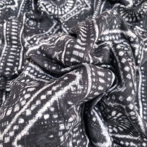 60" Modal Spandex Lycra Stretch Gray & White Ikat Print Jersey Knit By the Yard - APC Fabrics