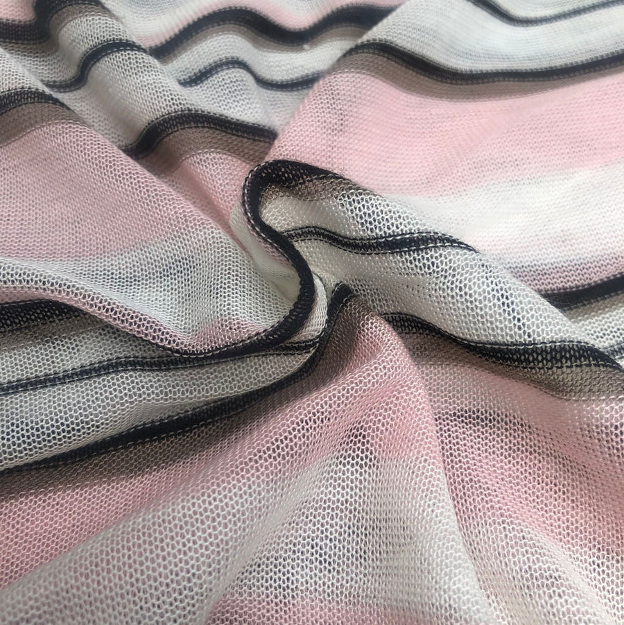 60" Pink Black & White Striped Low Gauge 100% Poly Knit Fabric By the Yard - APC Fabrics