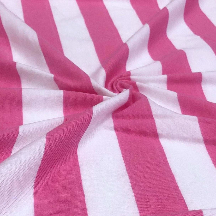 60" Pink & White Striped Modal Yarn Dyed Jersey Knit Fabric By the Yard - APC Fabrics