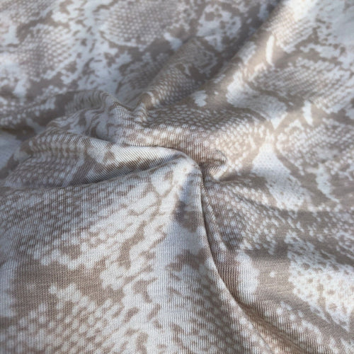 60"  Snake Skin Print Rayon Spandex Stretch Ivory Cream Knit Fabric By the Yard - APC Fabrics