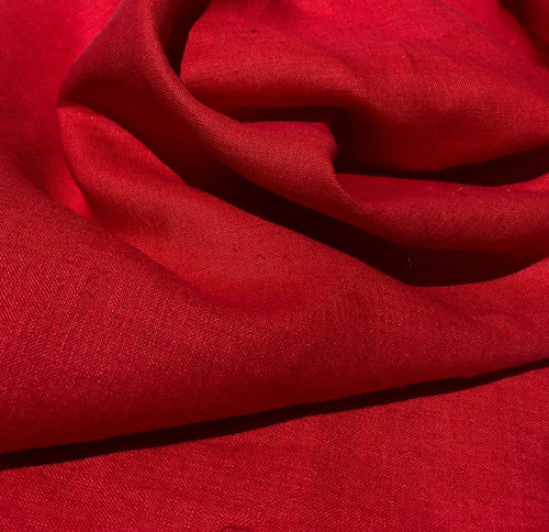 60" Solid Red 100% Lithuanian Linen Medium Weight Woven Fabric By the Yard - APC Fabrics