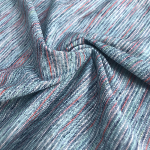 62" Blue & Red Rayon Poly Blend Striped Space Dye Weave Knit Fabric By the Yard - APC Fabrics