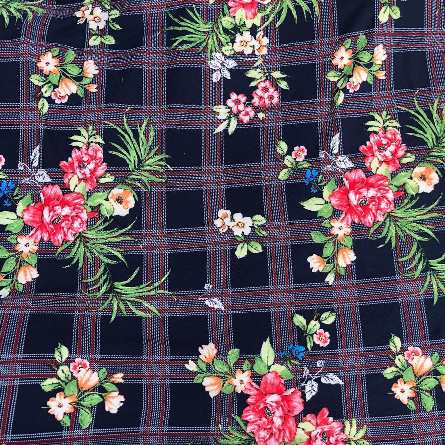 62" Multicolor Spandex Blend Checkered Floral Print Jersey Knit Fabric By Yard - APC Fabrics