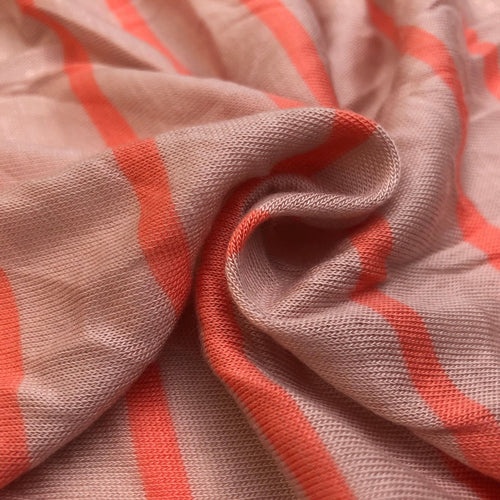 62" Pink Orange Striped 100% Polyester Knit Fabric By the Yard - APC Fabrics