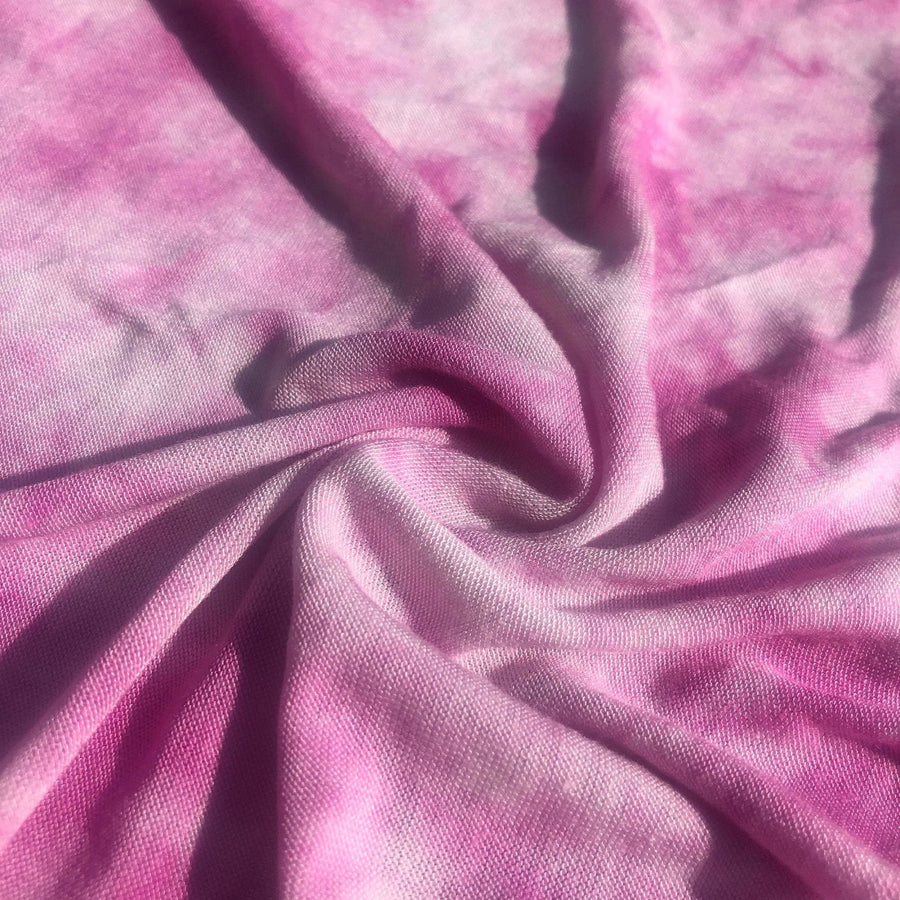 64" Pink & White Tie Dyed Modal Spandex Stretch Jersey Knit Fabric By the Yard | APC Fabrics
