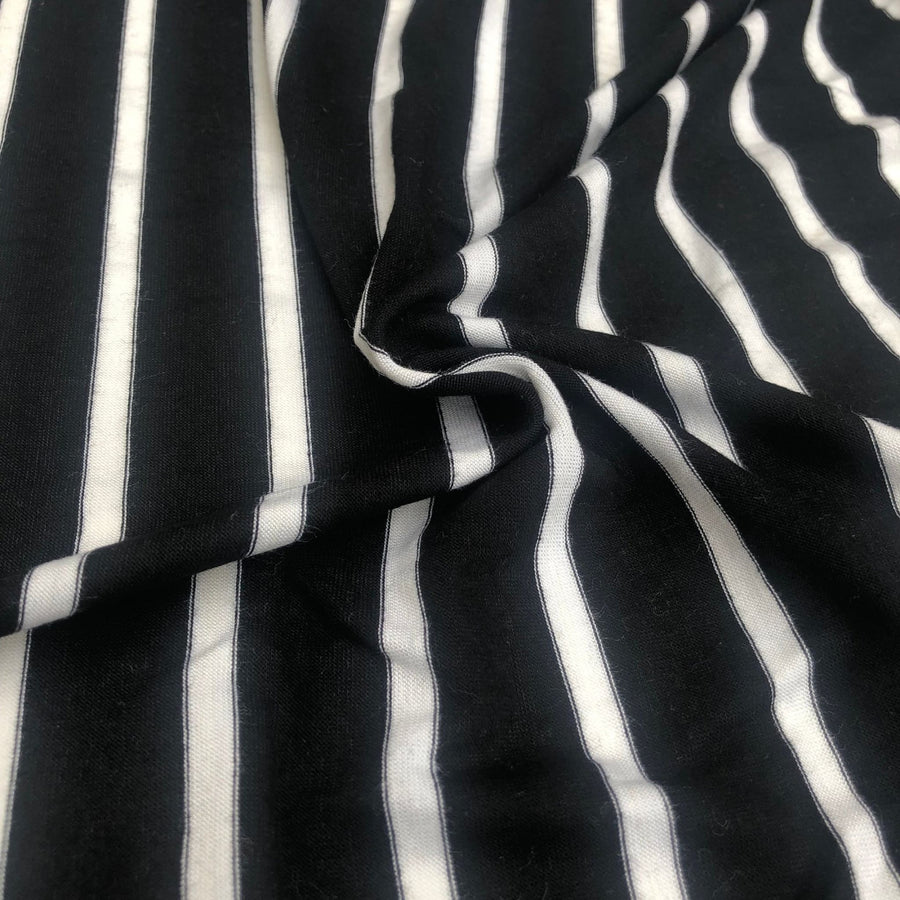 66" Black & White Striped Modal Spandex Yarn Dyed Knit Fabric By the Yard - APC Fabrics