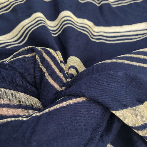 66" Modal Spandex Stretch Dark Navy & Gold Striped Jersey Knit Fabric By Yard - APC Fabrics