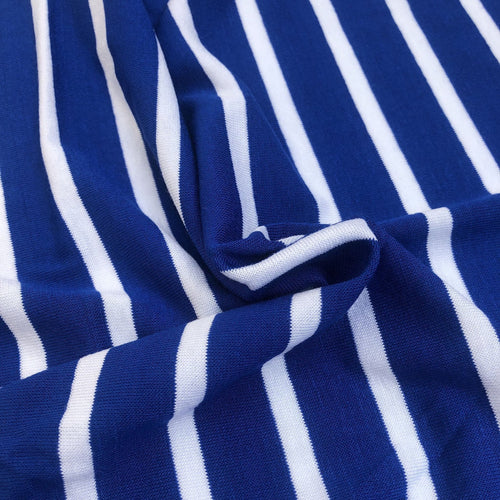 68" Blue & White Striped Modal Spandex Yarn Dyed Knit Fabric By the Yard - APC Fabrics
