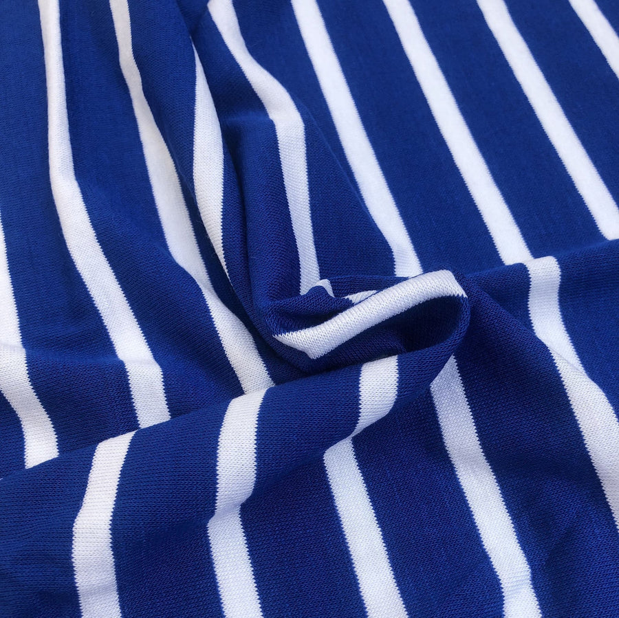 68" Blue & White Striped Modal Spandex Yarn Dyed Knit Fabric By the Yard - APC Fabrics