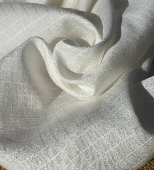 58" PFD 100% Lyocell Tencel Jacquard Square Checkered Medium Weight Off-White Woven Fabric By the Yard | APC Fabrics