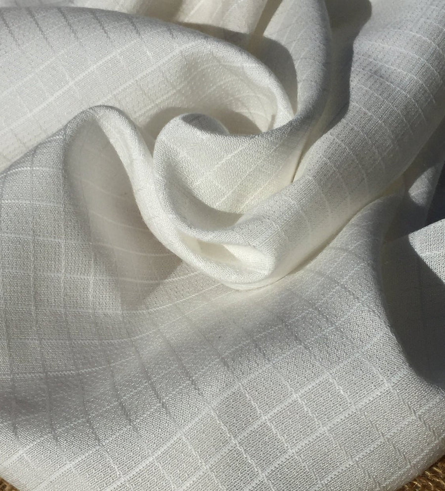 58" PFD 100% Lyocell Tencel Jacquard Square Checkered Medium Weight Off-White Woven Fabric By the Yard | APC Fabrics