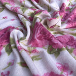 58" Rayon & Spandex  Stretch Blend Floral Flower Brushed Hatchi Low Gayge White, Pink, Green Apparel Jersey Knit Fabric By the Yard | APC Fabrics