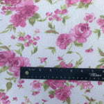 58" Rayon & Spandex  Stretch Blend Floral Flower Brushed Hatchi Low Gayge White, Pink, Green Apparel Jersey Knit Fabric By the Yard | APC Fabrics