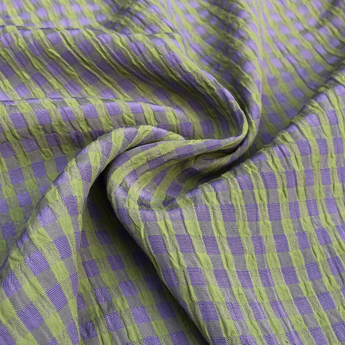 54" Rayon Green & Purple Checkered Check Gingham Gauze Woven Fabric By the Yard | APC Fabrics