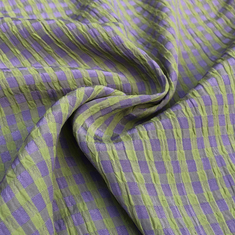 54" Rayon Green & Purple Checkered Check Gingham Gauze Woven Fabric By the Yard | APC Fabrics