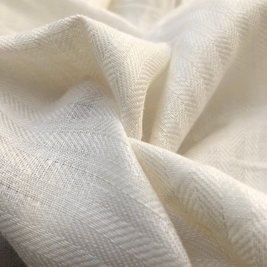 58" 100% Linen Herringbone 6 OZ PFD Ivory Woven Fabric By the Yard - APC Fabrics