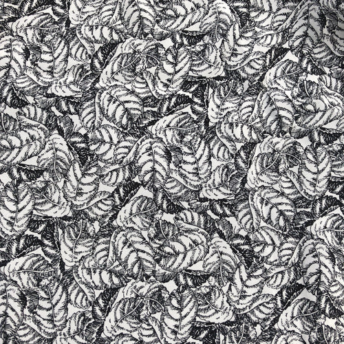 56" 100% cotton Lawn Leaf Nature Floral Black White Print 4 OZ Woven Fabric By the Yard | APC Fabrics