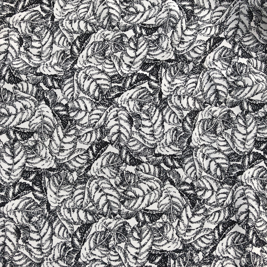 56" 100% cotton Lawn Leaf Nature Floral Black White Print 4 OZ Woven Fabric By the Yard | APC Fabrics