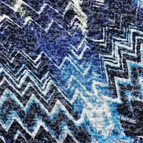 54" Devore Burn Out Cotton Geometric Design Blue Multicolor White Knit Fabric By the Yard | APC Fabrics