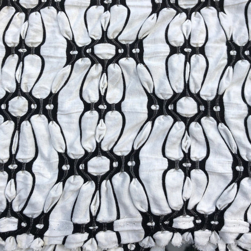 58" Rayon Spandex Lycra Stretch Ikat White & Black Floral Flower Jacquard Knit Fabric By the Yard - APC Fabrics
