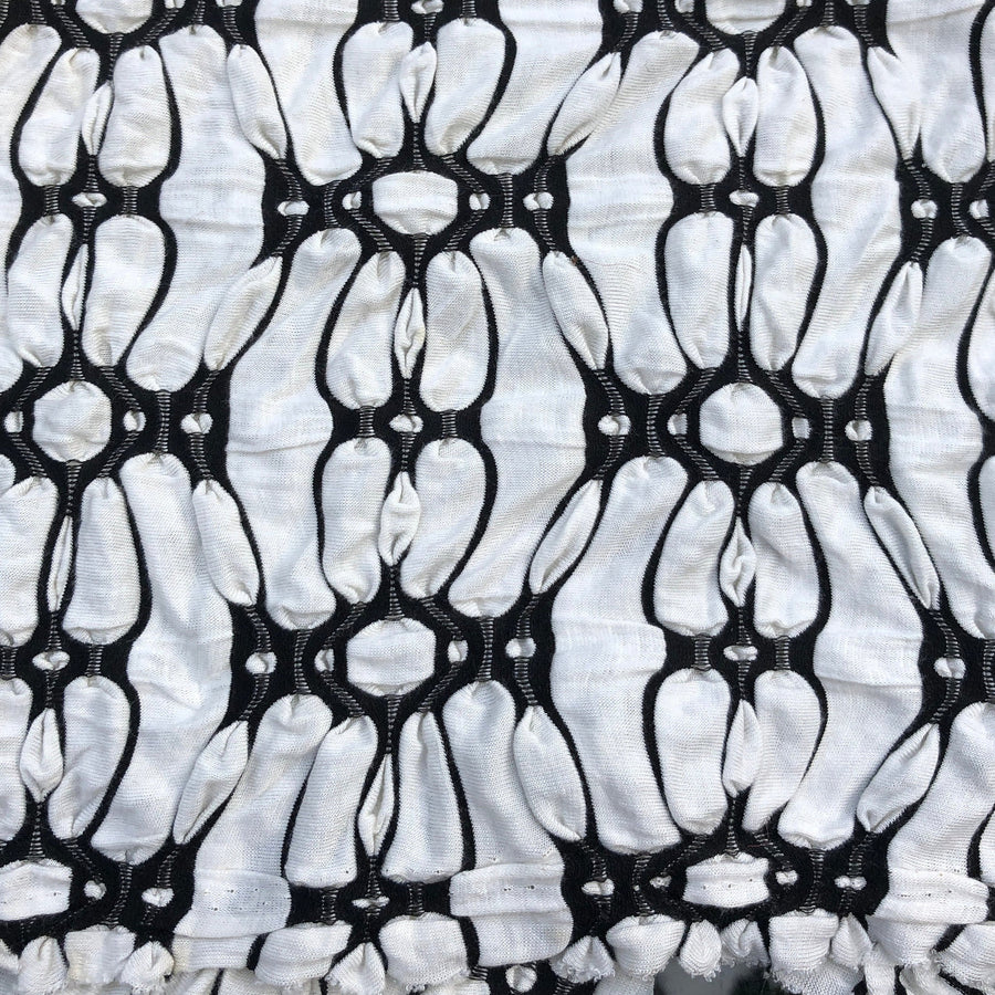58" Rayon Spandex Lycra Stretch Ikat White & Black Floral Flower Jacquard Knit Fabric By the Yard - APC Fabrics