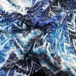 54" Devore Burn Out Cotton Geometric Design Blue Multicolor White Knit Fabric By the Yard | APC Fabrics
