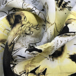 54" 100% Rayon Bemberg Floral Print Yellow & Black 4 OZ Woven Fabric By the Yard | APC Fabrics