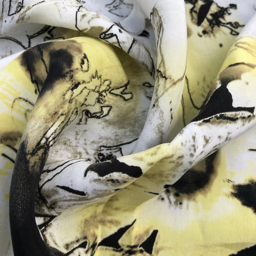 54" 100% Rayon Bemberg Floral Print Yellow & Black 4 OZ Woven Fabric By the Yard | APC Fabrics