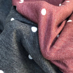 52" French Terry Cotton Blend Polka Dot Burgundy Red & Charcoal Gray Apparel Knit Fabric By the Yard - APC Fabrics
