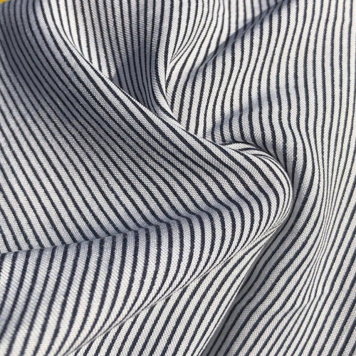 60" Cotton Rayon Challis Striped Blue White Apparel & Facemask Woven Fabric By the Yard - APC Fabrics