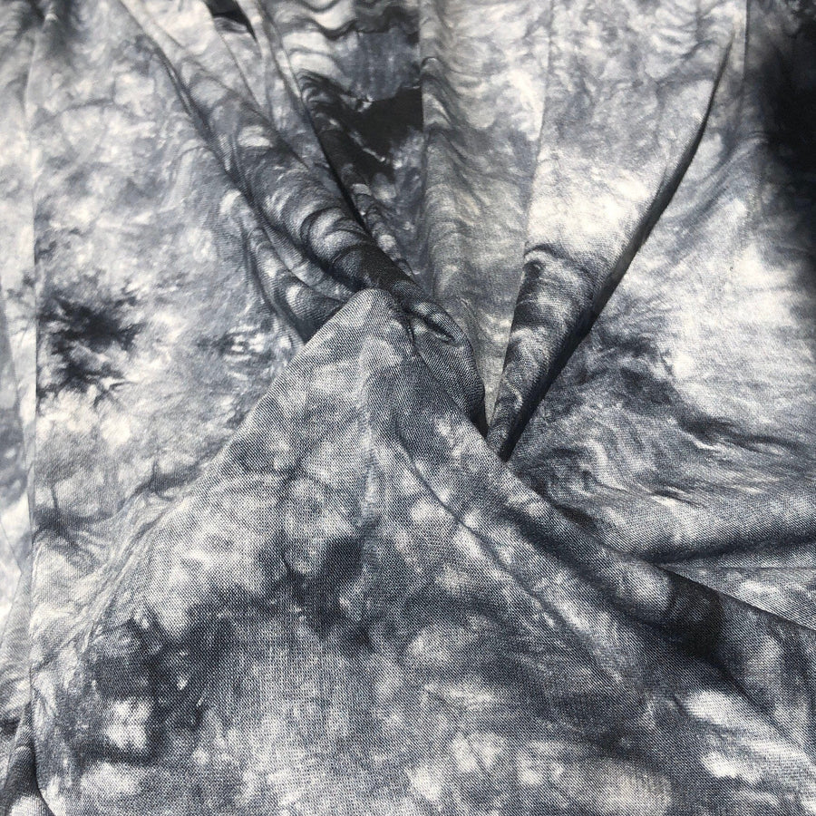 60” Bamboo Spandex Lycra Stretch Tie Dyed Black & White Cloud Apparel Knit Fabric By the Yard - APC Fabrics