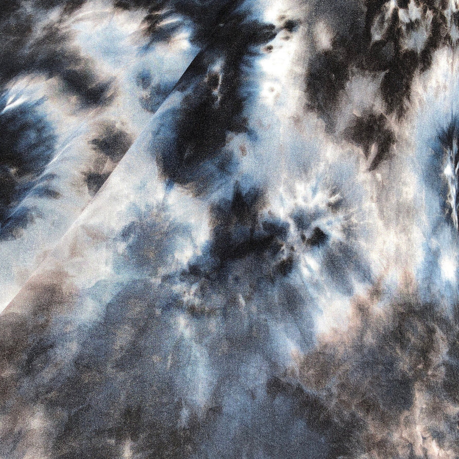 60” Modal & Spandex Stretch Tie Dyed Tie Dye Black White Blue Cloud Apparel and Face Mask Jersey Knit Fabric By the Yard | APC Fabrics