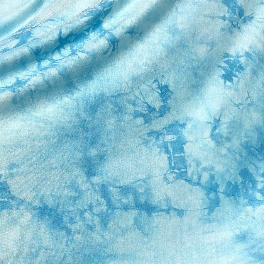 60” Bamboo & Spandex Elastane Lycra Stretch 5 OZ Tie Dyed Sky Blue Cloud Apparel and Face Mask Knit Fabric By the Yard | APC Fabrics