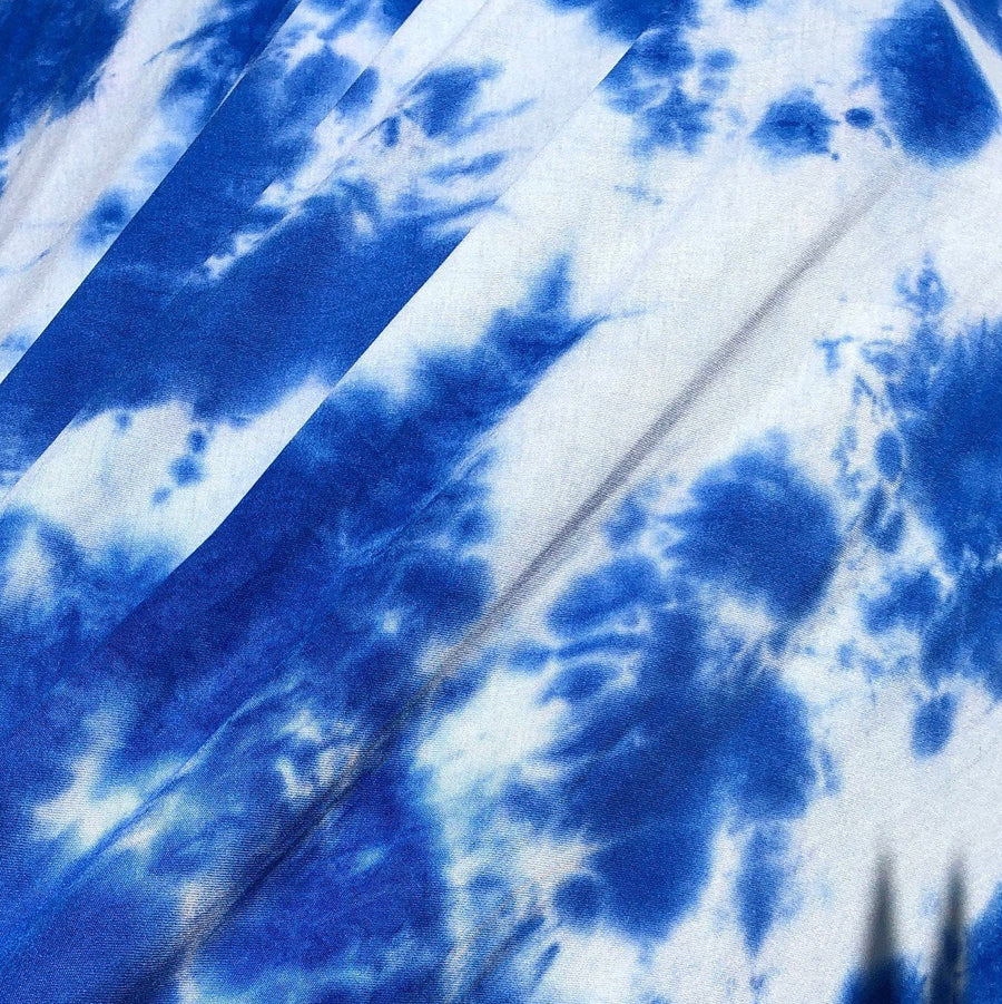 60” Modal & Spandex Lycra Stretch Tie Dyed Ocean Blue & White Apparel and Face Mask Jersey Knit Fabric By the Yard | APC Fabrics