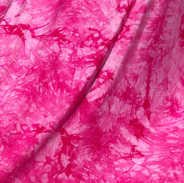 60” Bamboo & Spandex Stretch Tie Dyed Tie Dye Bright Pink White Cloud Apparel and Face Mask Jersey Knit Fabric By the Yard | APC Fabrics