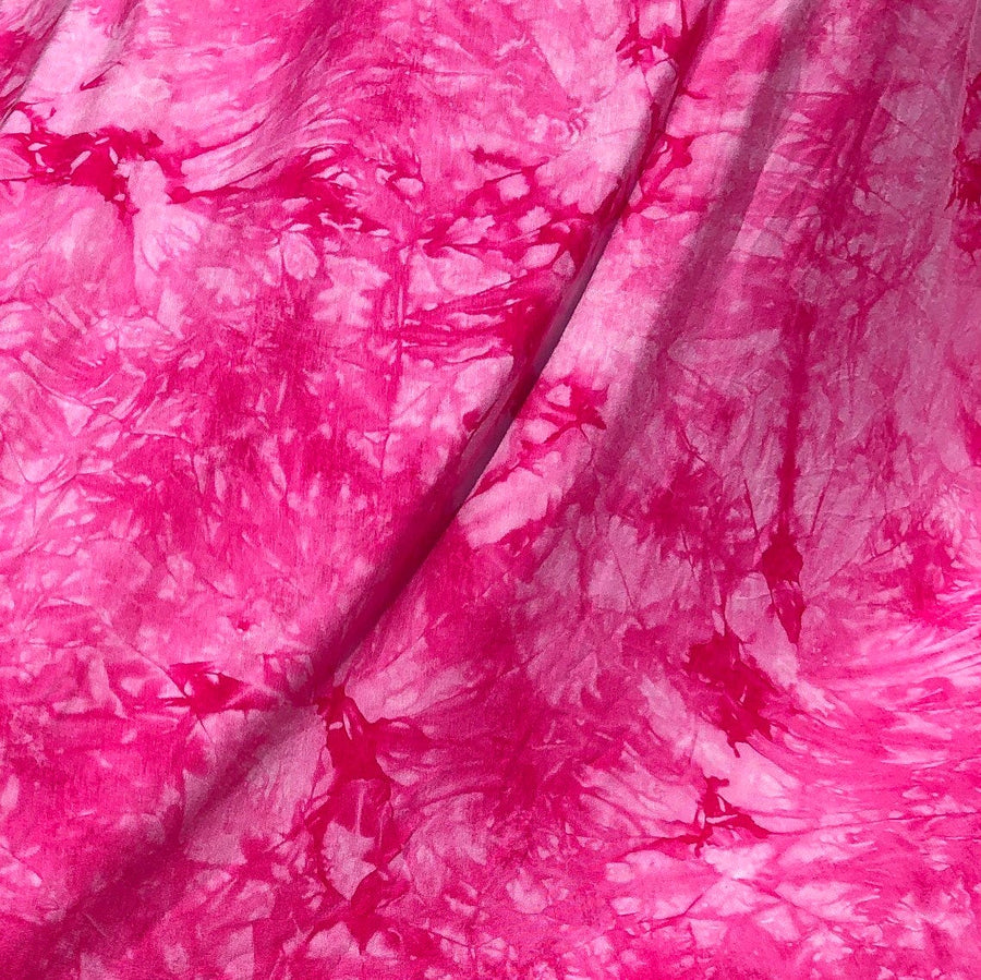 60” Bamboo & Spandex Stretch Tie Dyed Tie Dye Bright Pink White Cloud Apparel and Face Mask Jersey Knit Fabric By the Yard | APC Fabrics