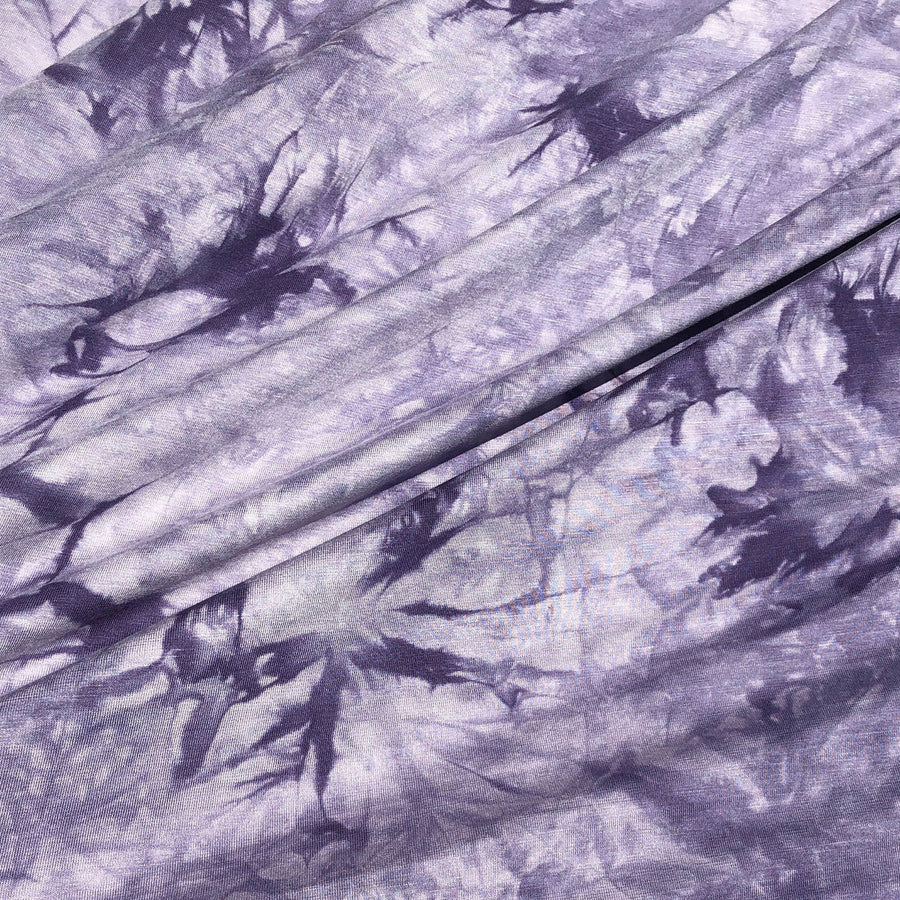 60” Modal & Spandex Stretch 5 OZ Tie Dyed Tie Dye Light Purple White Apparel Face Mask Jersey Knit Fabric By the Yard | APC Fabrics