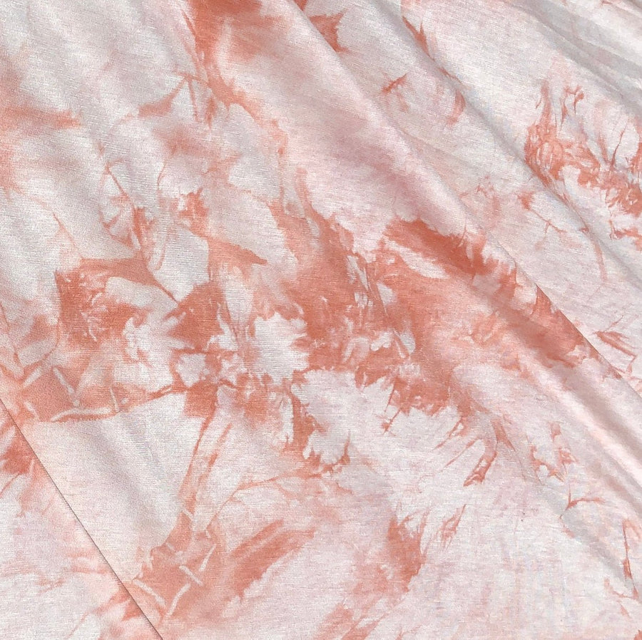 60” Modal 4-Way Stretch with Spandex 5 OZ Tie Dyed Tie Dye Peach Pink White Apparel Face Mask Jersey Knit Fabric By the Yard | APC Fabrics