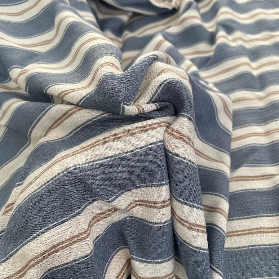 58" 100% Cotton Pima Chambray Striped Blue Gold Light Apparel Woven Fabric By the Yard | APC Fabrics