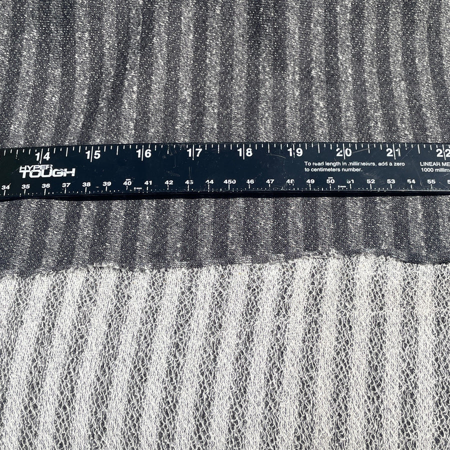 100% Cotton Loop French Terry Black Gray Striped Print 10 Oz Knit Fabric By the Yard | APC Fabrics